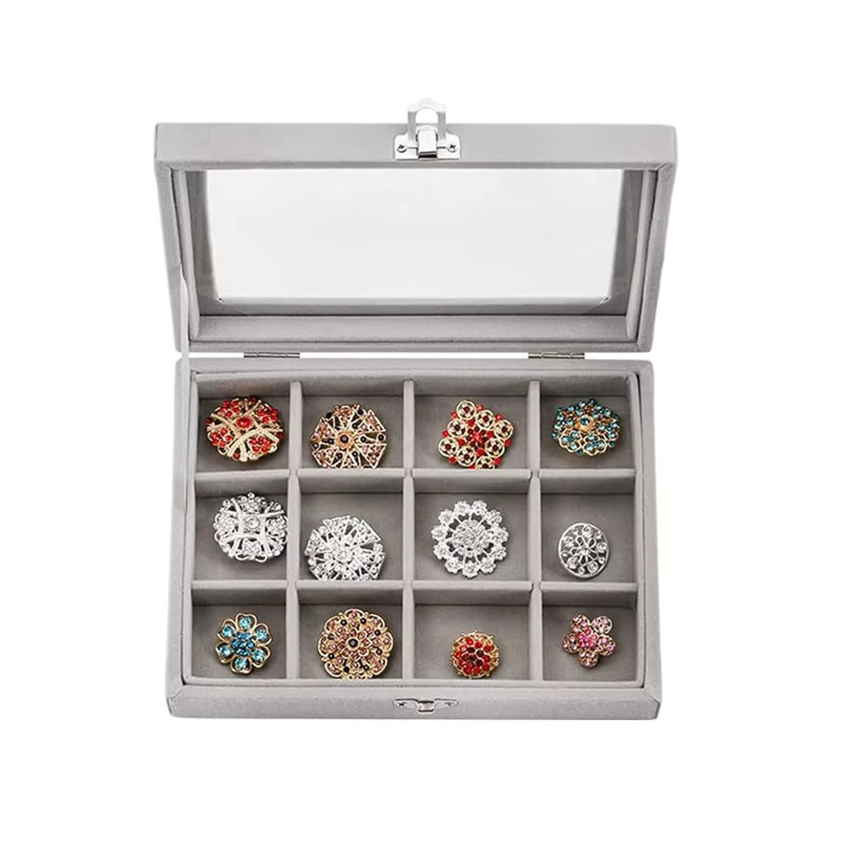 Tragbarer Schmuck-Organizer aus Samt in Grau für Ringe, Ohrringe und Schmuckdisplay - Bild 2