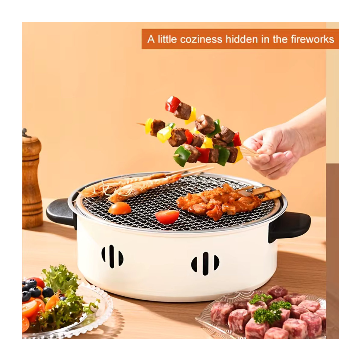 Tragbarer Tisch-Grillofen aus Edelstahl in Weiß mit Grillnetz für Camping und Outdoor-BBQ - Bild 2