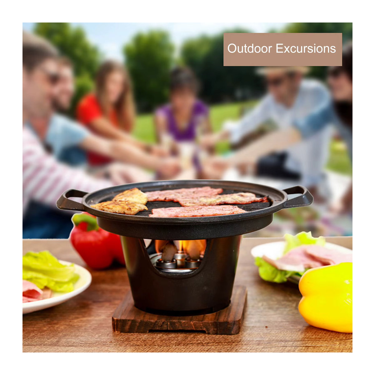Tragbarer Tisch-Holzkohlegrill aus Aluminium und Gusseisen, rauchfrei und leicht zu reinigen, Schwarz - Bild 3