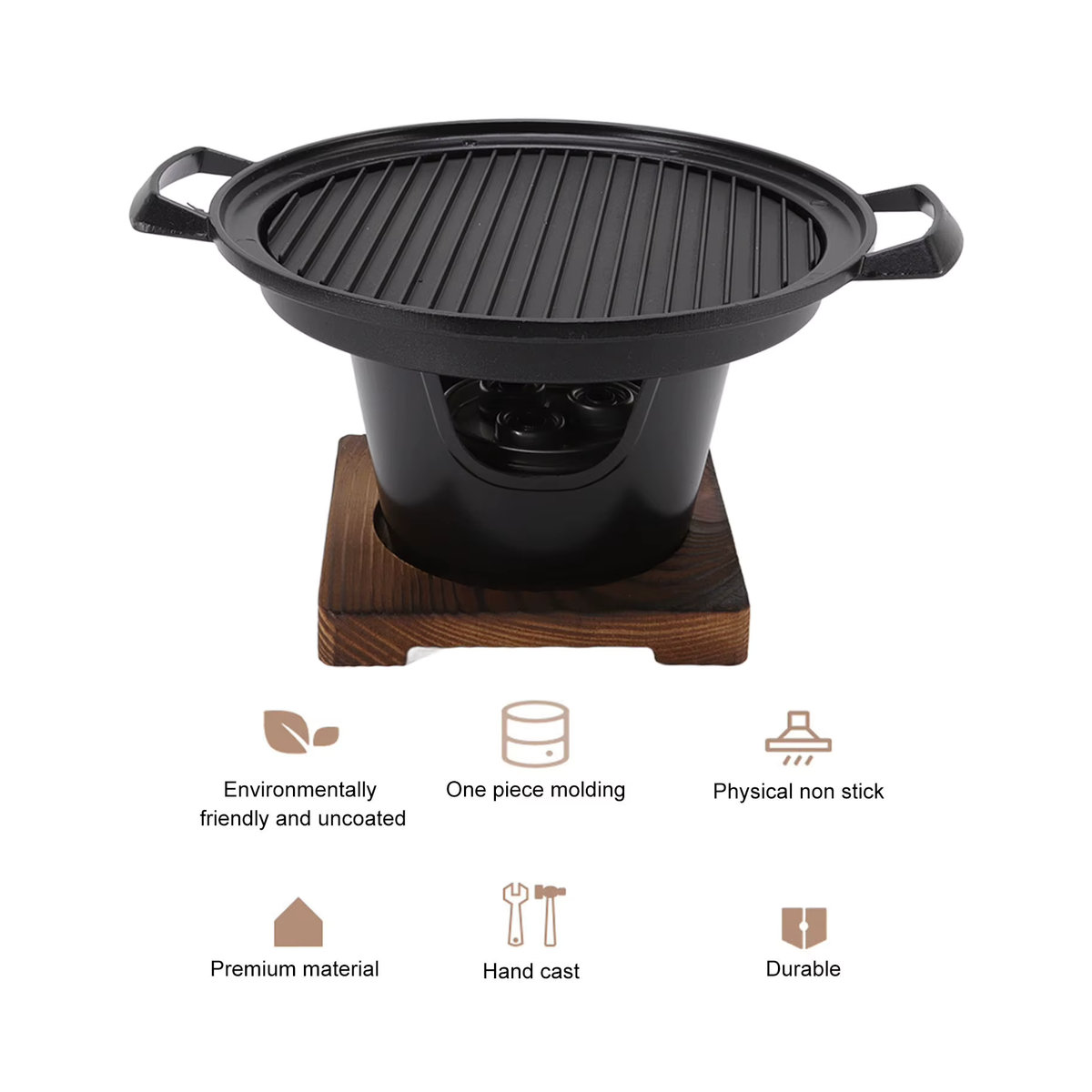 Tragbarer Tisch-Holzkohlegrill aus Aluminium und Gusseisen, rauchfrei und leicht zu reinigen, Schwarz - Bild 4
