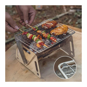 Tragbarer und faltbarer Camping-Grill aus Edelstahl mit Grillrost für Holz und Brennholz