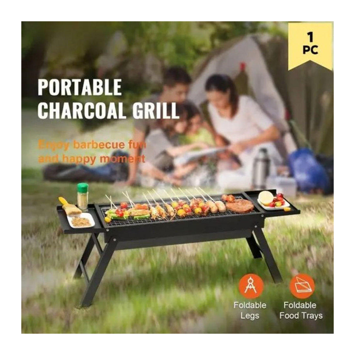Tragbarer zusammenklappbarer Outdoor-Grill aus Edelstahl in Schwarz für Camping, Wandern und Picknick - Bild 1