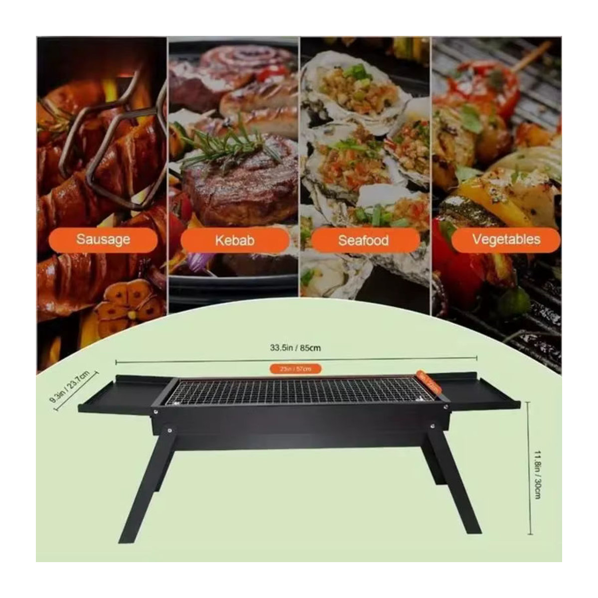 Tragbarer zusammenklappbarer Outdoor-Grill aus Edelstahl in Schwarz für Camping, Wandern und Picknick - Bild 2