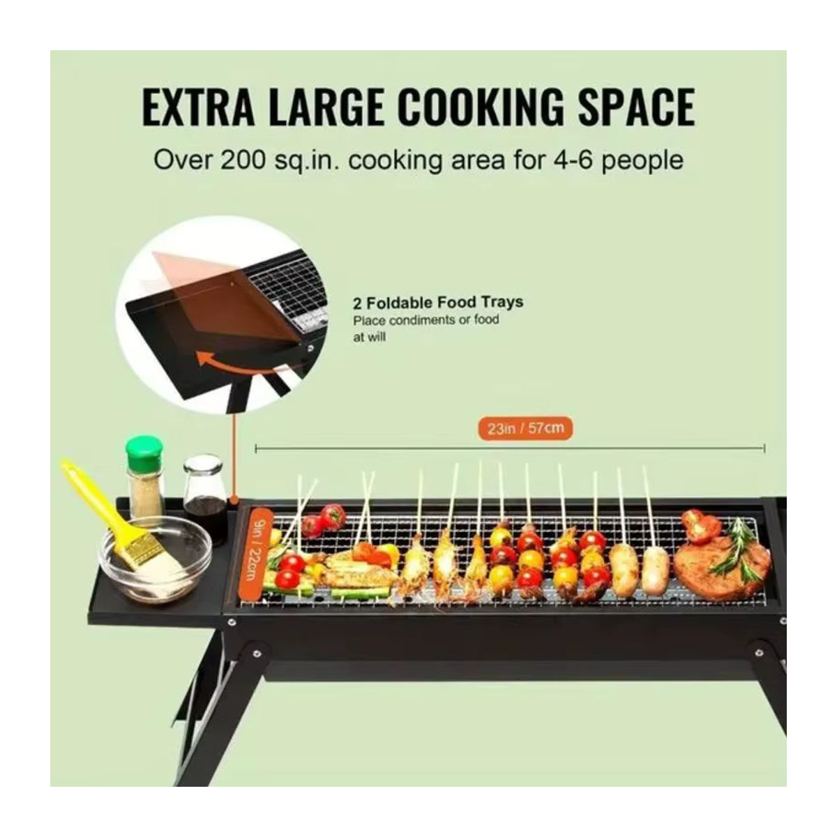 Tragbarer zusammenklappbarer Outdoor-Grill aus Edelstahl in Schwarz für Camping, Wandern und Picknick - Bild 3
