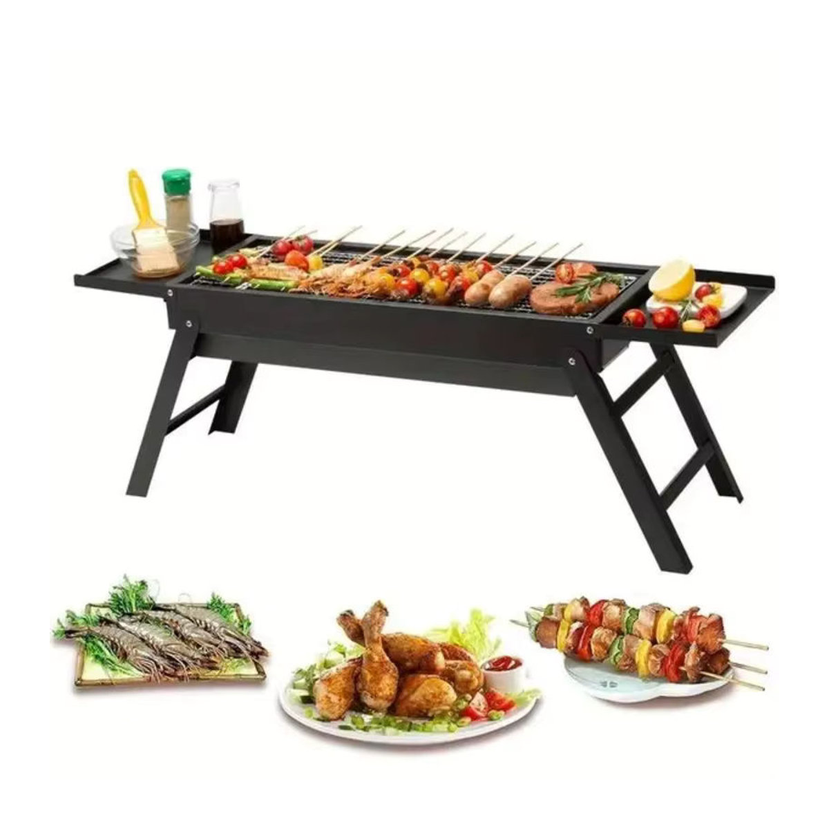 Tragbarer zusammenklappbarer Outdoor-Grill aus Edelstahl in Schwarz für Camping, Wandern und Picknick - Bild 5