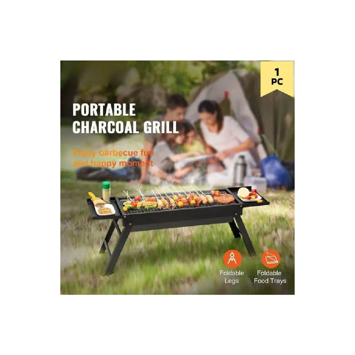 Tragbarer zusammenklappbarer Outdoor-Grill aus Edelstahl in Schwarz für Camping, Wandern und Picknick - Bild 7