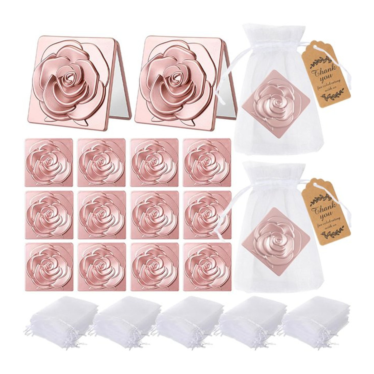 Tragbares Handheld Klappspiegel Set mit Aufbewahrungstasche in Rosa im minimalistischen Design, Durchmesser: 7 cm - Bild 1
