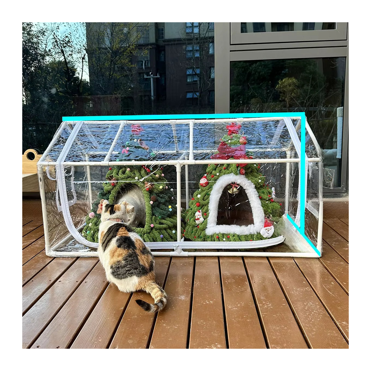 Tragbares kleines Gewächshaus aus Polycarbonat für Gartenpflanzen auf Balkon und Terrasse in Grün und Weiß - Bild 3