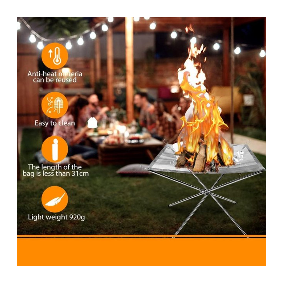 Tragbares Outdoor BBQ Lagerfeuer Rack aus Edelstahl mit Mesh-Einsatz für Camping und Grillen - Bild 1