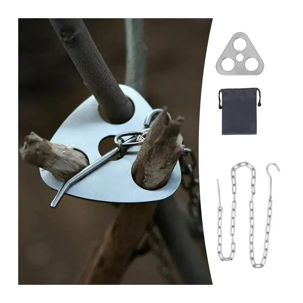 Tragbares und abnehmbares Outdoor Grill Stativ aus Edelstahl für Camping und Lagerfeuer mit Topf-Hängevorrichtung und Dreieck-Ständer Set - Bild 3