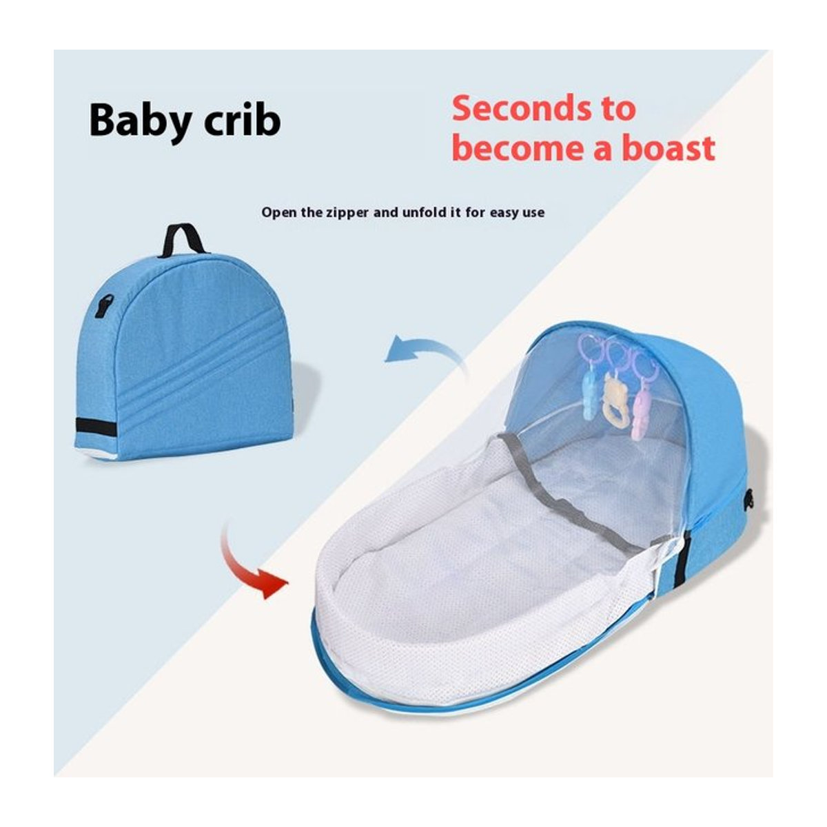 Tragbares und zusammenklappbares Anti-Druck-Babybett für Neugeborene in Grau oder Blau mit Mesh-Einsatz - Bild 1