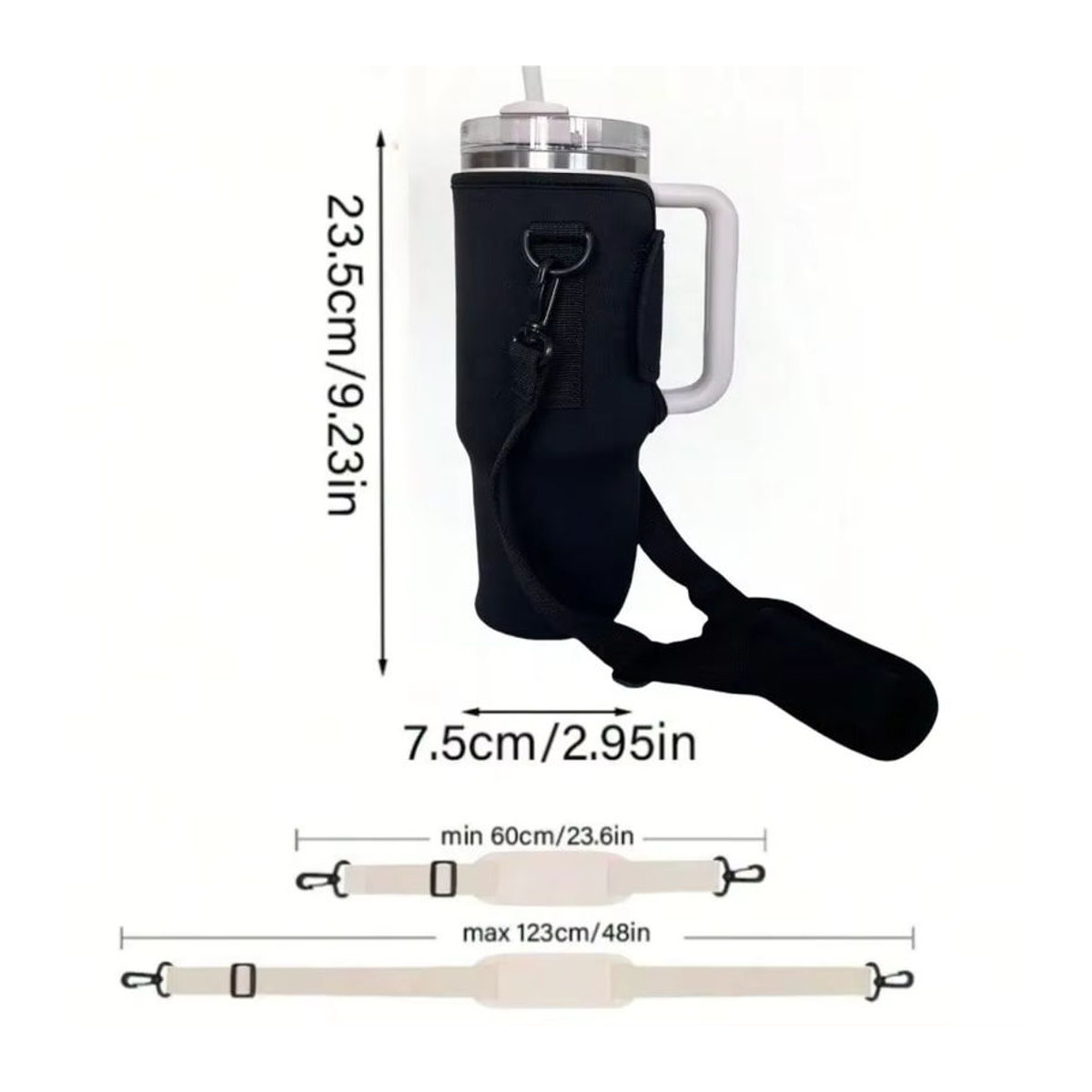 Tragetasche für 40oz Thermos Wasserflaschen mit verstellbarem Schultergurt in Beige und Schwarz - Bild 2