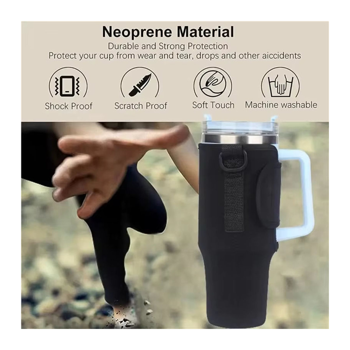 Tragetasche für 40oz Thermos Wasserflaschen mit verstellbarem Schultergurt in Beige und Schwarz - Bild 3
