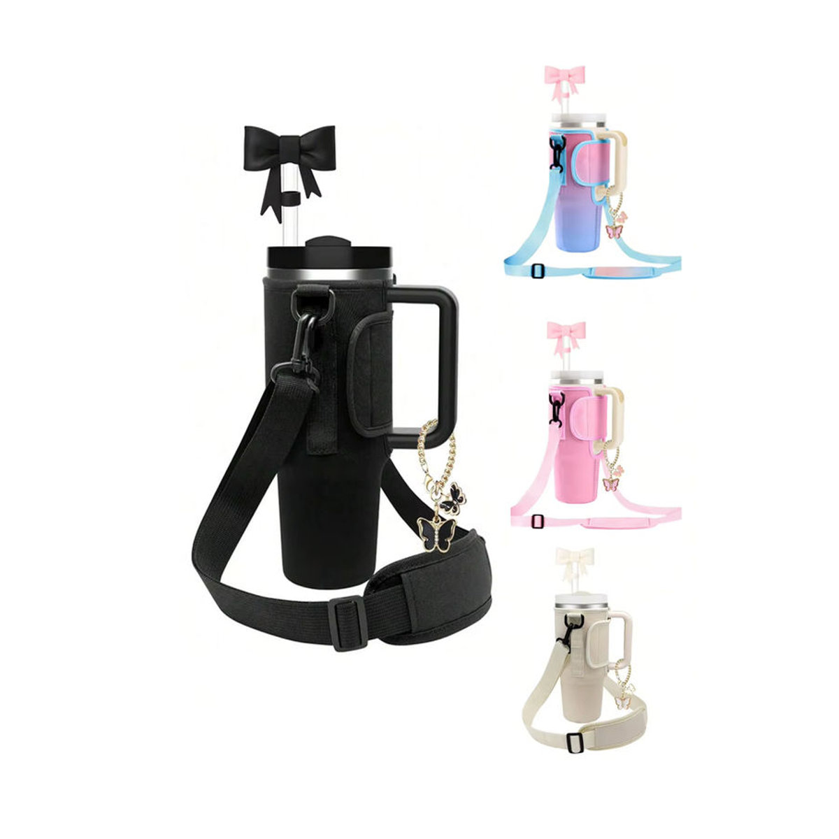 Tragetasche für 40oz Thermos Wasserflaschen mit verstellbarem Schultergurt in Beige und Schwarz - Bild 4