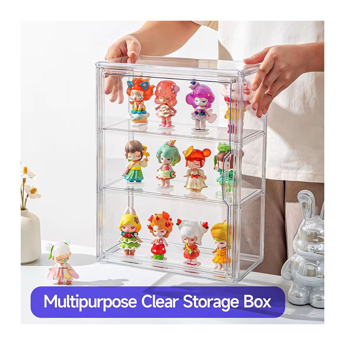 Transparente 3-lagige Hängevitrine mit magnetischen Drehtüren zur wandmontierten Aufbewahrung deiner Sammlerstücke - Bild 3
