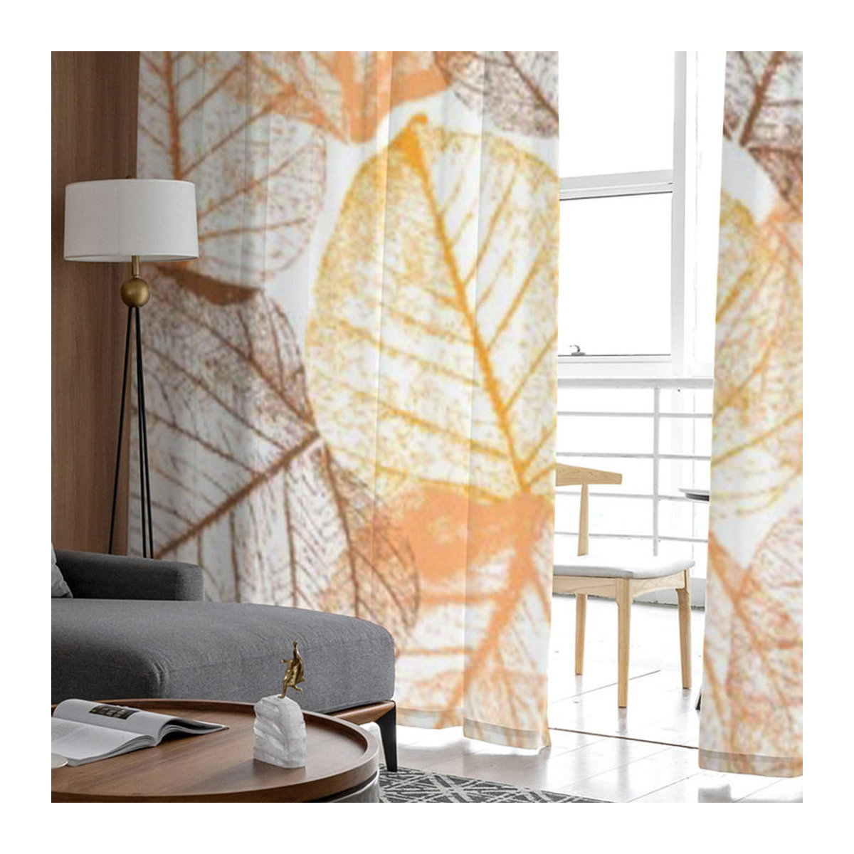 Transparente Fenstervorhänge mit floralem Blättermuster von Binchi Outdoor Equipment aus Chiffon und Organza, mehrfarbig, B: 135 cm, H: 114 cm - Bild 4