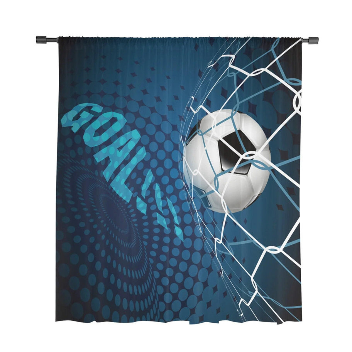 Transparente Fußball-Tüllvorhänge von A Family Of Home Textiles in Blau für Wohnzimmer und Schlafzimmer, B: 135 cm, H: 114 cm - Bild 3