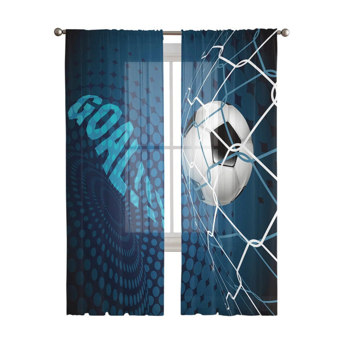 Transparente Fußball-Tüllvorhänge von A Family Of Home Textiles in Blau für Wohnzimmer und Schlafzimmer, B: 135 cm, H: 114 cm - Bild 4