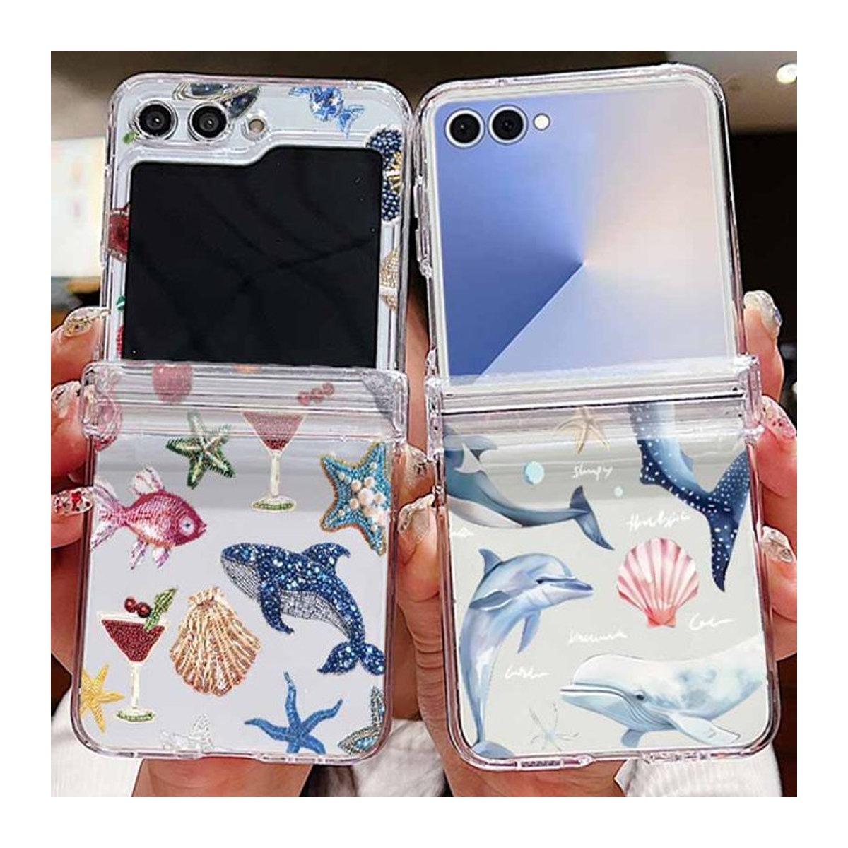 Transparente Handyhülle mit Wal- und Delphin-Muster von MOESOE für Samsung Galaxy Z Flip 7, 6, 5, 4, 3 und Z Flip FE aus Kunststoff - Bild 1