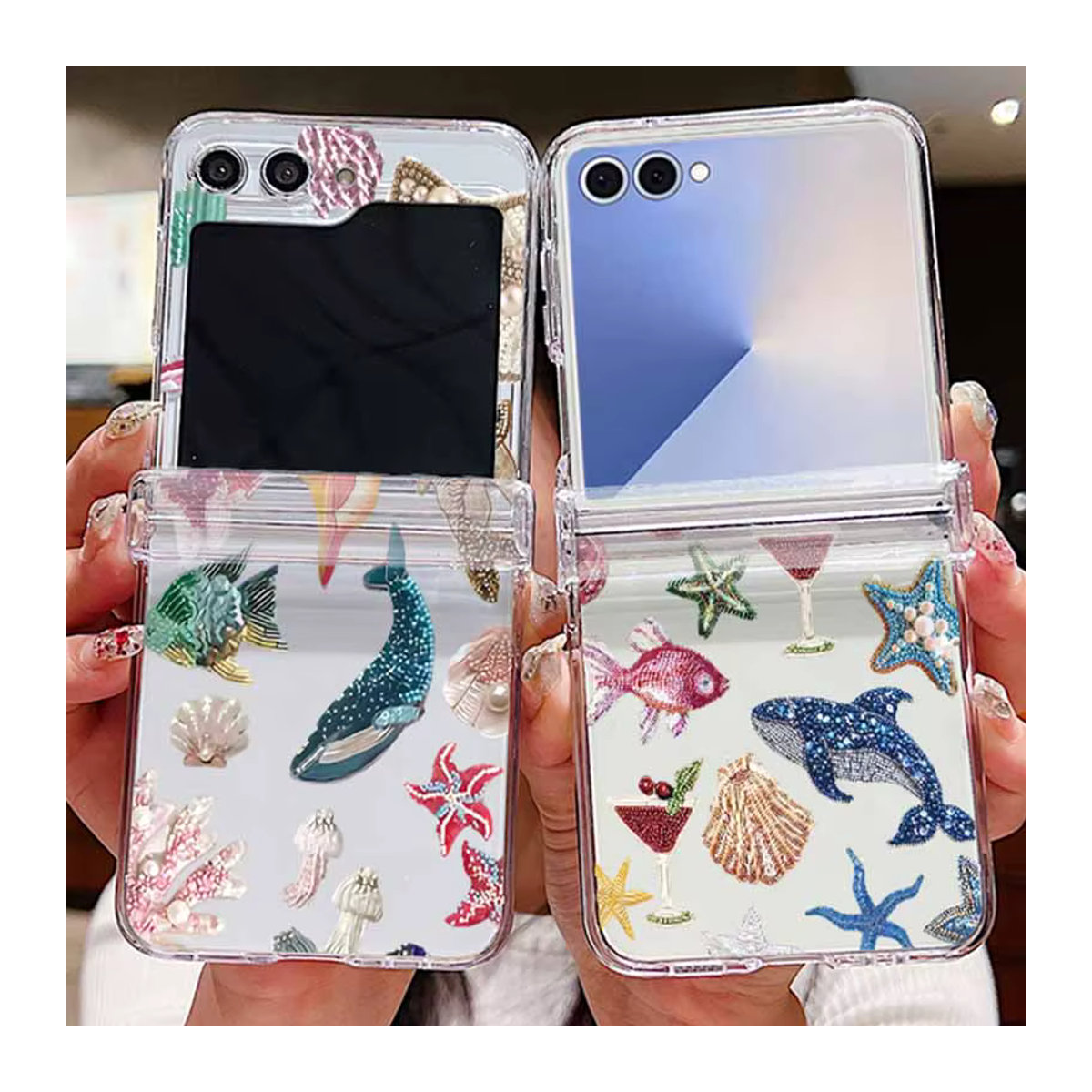Transparente Handyhülle mit Wal- und Delphin-Muster von MOESOE für Samsung Galaxy Z Flip 7, 6, 5, 4, 3 und Z Flip FE aus Kunststoff - Bild 2
