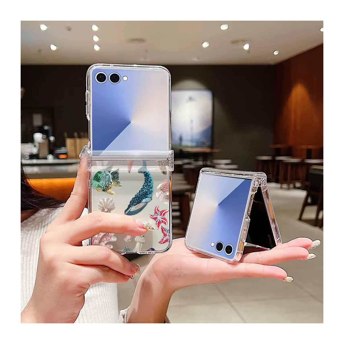 Transparente Handyhülle mit Wal- und Delphin-Muster von MOESOE für Samsung Galaxy Z Flip 7, 6, 5, 4, 3 und Z Flip FE aus Kunststoff - Bild 3