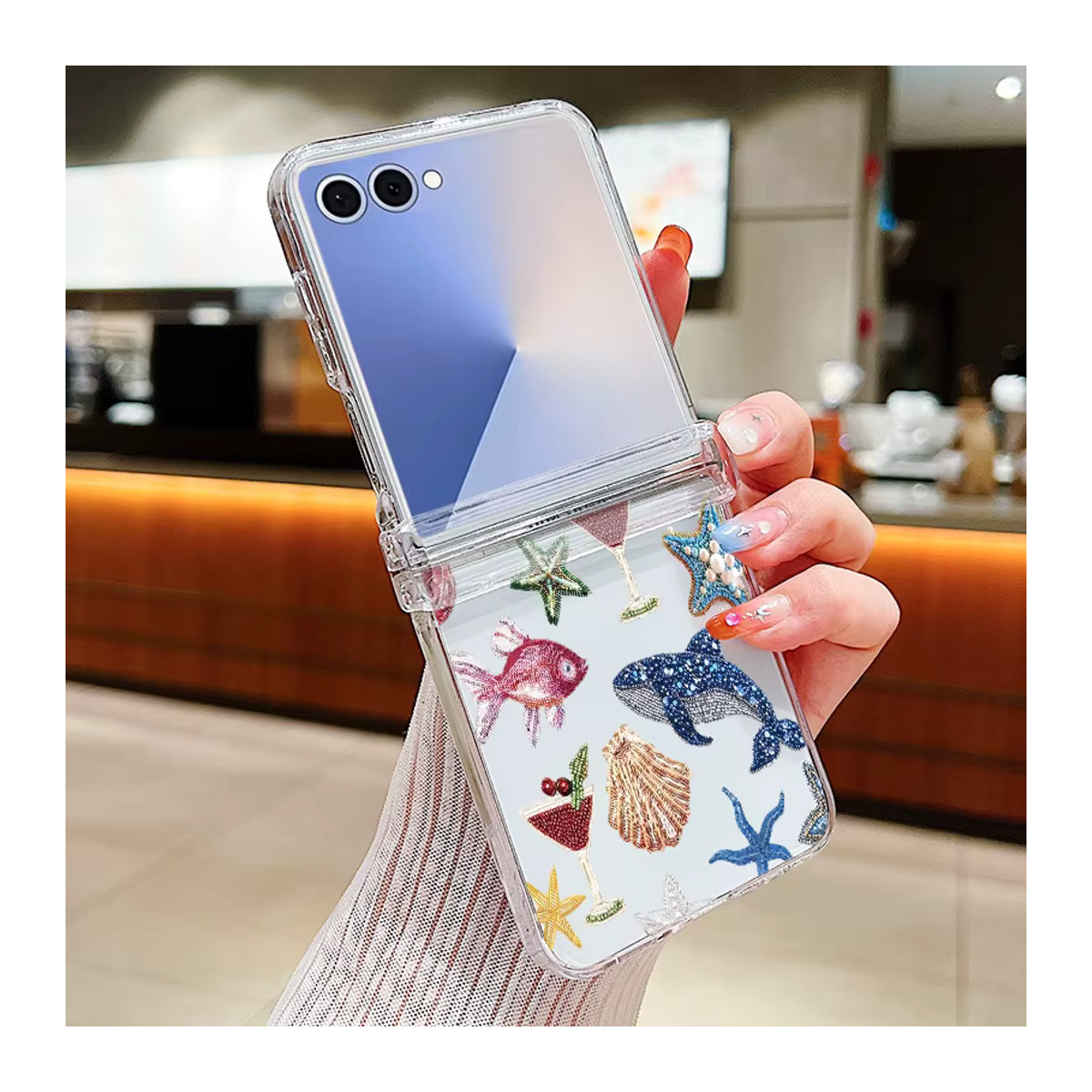 Transparente Handyhülle mit Wal- und Delphin-Muster von MOESOE für Samsung Galaxy Z Flip 7, 6, 5, 4, 3 und Z Flip FE aus Kunststoff - Bild 5