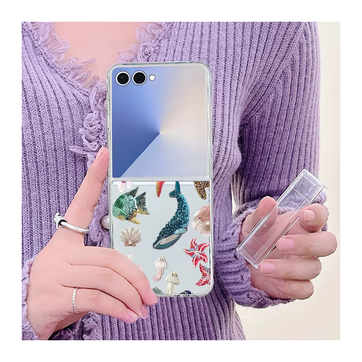 Transparente Handyhülle mit Wal- und Delphin-Muster von MOESOE für Samsung Galaxy Z Flip 7, 6, 5, 4, 3 und Z Flip FE aus Kunststoff - Bild 6