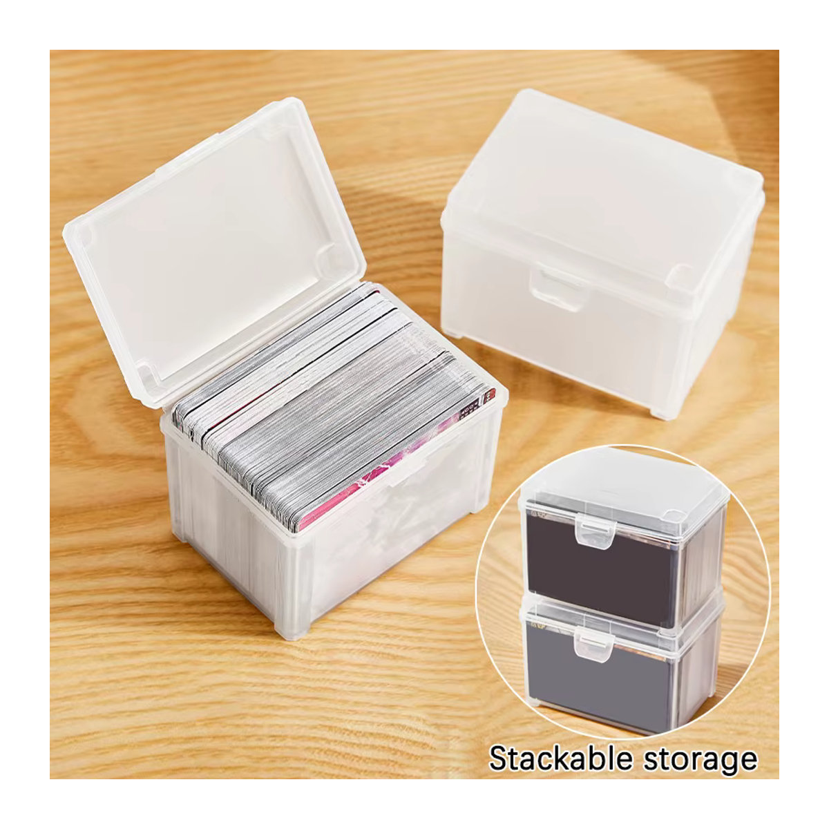 Transparente Karten-Aufbewahrungsbox für Sammelkarten und Spielkarten in Weiß, minimalistisches Design, stapelbar - Bild 2