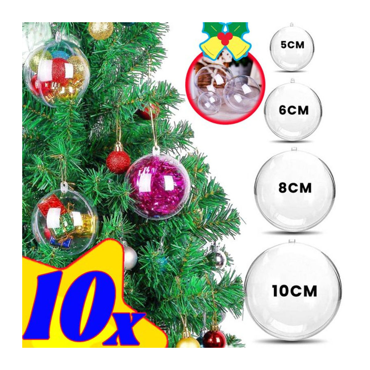 Transparente Kunststoff-Weihnachtskugel als hohles Hängeornament für deine Weihnachtsbaum-Dekoration oder Hochzeitsfeier - Bild 1