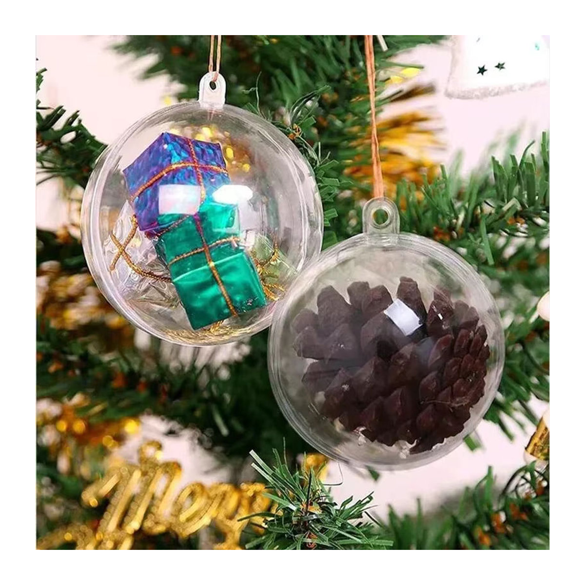 Transparente Kunststoff-Weihnachtskugel als hohles Hängeornament für deine Weihnachtsbaum-Dekoration oder Hochzeitsfeier - Bild 2