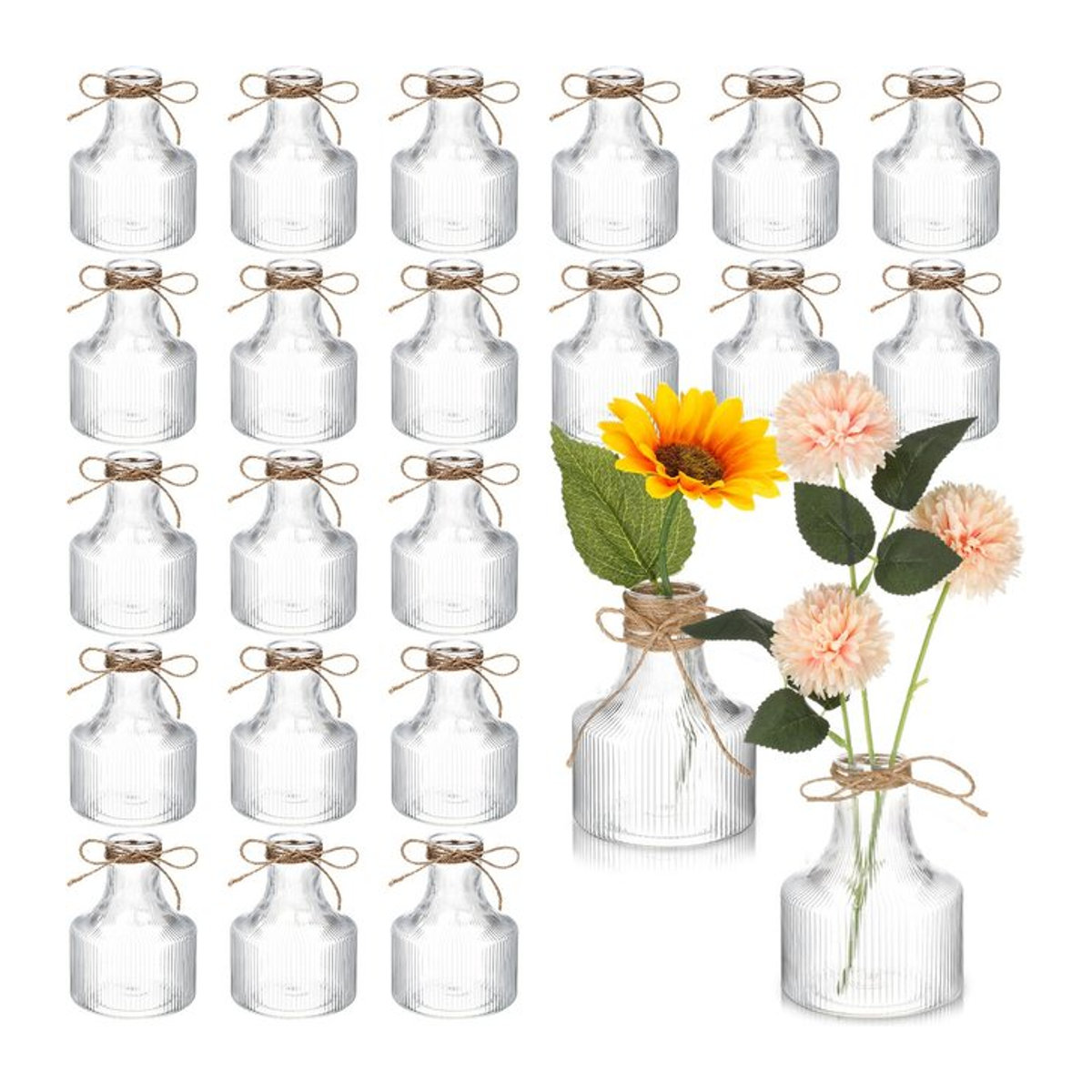 Transparente Kunststoffvase in flaschenförmiger Designform für Schnittblumen und Tischdekoration - Bild 1