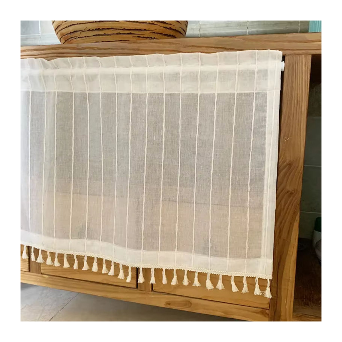 Transparente Kurzvorhänge mit Quasten für Schränke und Fenster, Café-Vorhang für Küche, Badezimmer und Wohnzimmer - Bild 3