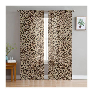 Transparente Tüllvorhänge mit Leopardenmuster von A Family Of Home Textiles in Beige, Breite: 135 cm, Höhe: 244 cm