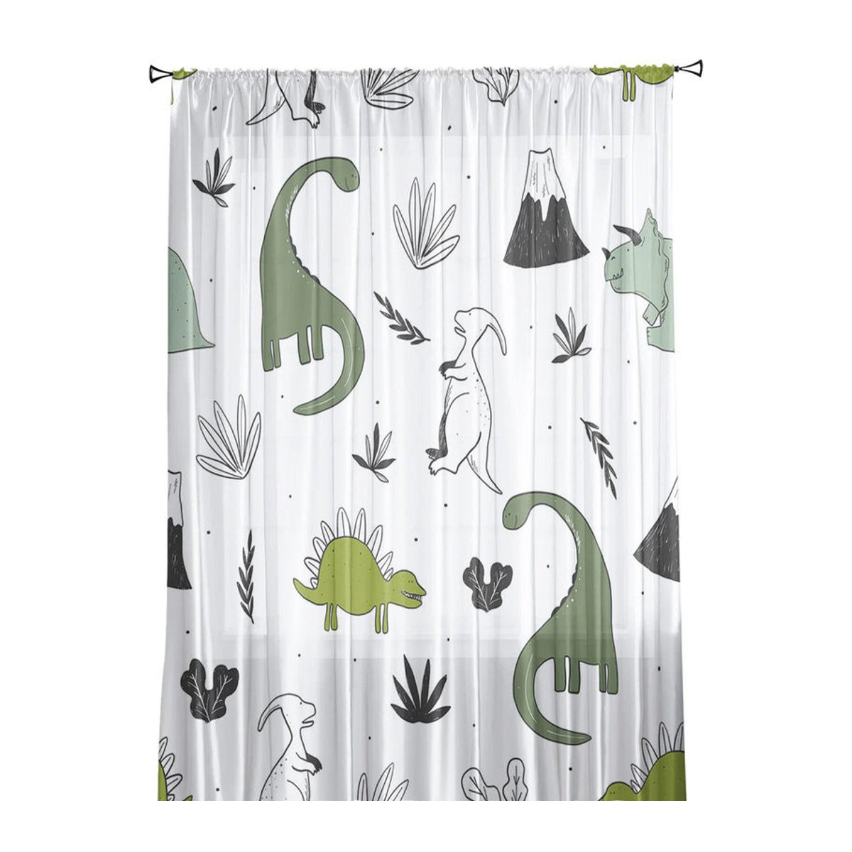Transparente Voile-Fenstervorhänge mit Dinosaurier- und Pflanzenmotiv von A Family Of Home Textiles in Grün und Weiß, Breite: 135 cm, Höhe: 114 cm - Bild 5