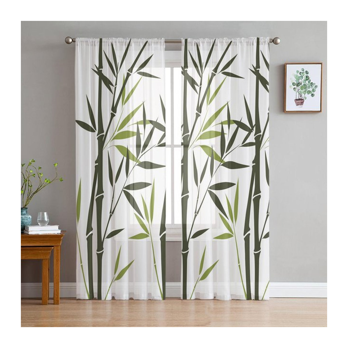 Transparente Voile Organza Vorhänge im chinesischen Stil für Wohnzimmer, Schlafzimmer und Küche, Farbe: Weiß, B x H: 135 x 114 cm - Bild 1