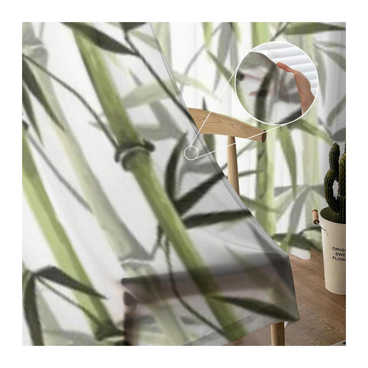 Transparente Voile Organza Vorhänge im chinesischen Stil für Wohnzimmer, Schlafzimmer und Küche, Farbe: Weiß, B x H: 135 x 114 cm - Bild 6