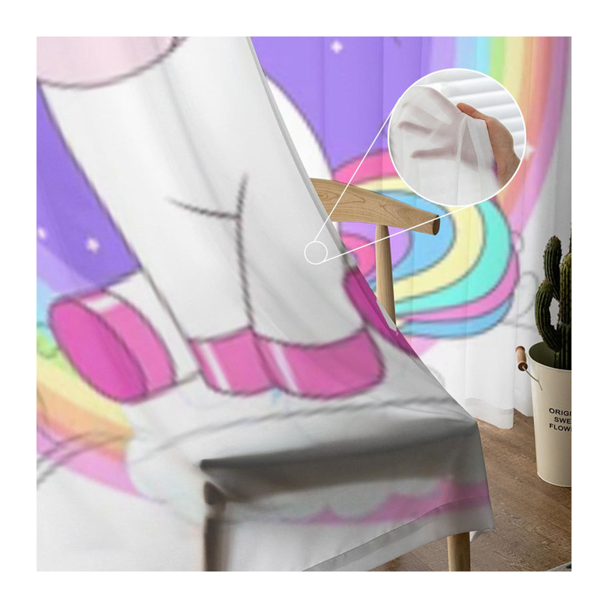 Transparente Voile-Tüll-Vorhänge mit Einhorn und Regenbogen von A Family Of Home Textiles, mehrfarbig, B: 135 cm, H: 114 cm - Bild 3