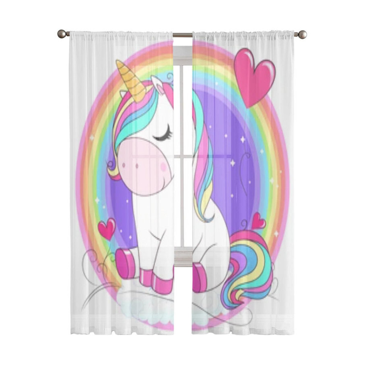 Transparente Voile-Tüll-Vorhänge mit Einhorn und Regenbogen von A Family Of Home Textiles, mehrfarbig, B: 135 cm, H: 114 cm - Bild 4