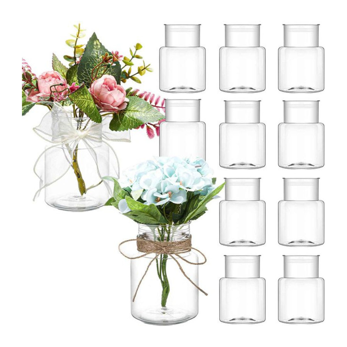 Transparente zylindrische Kunststoffvase für Schnittblumen und Tischdekoration zur Hochzeit oder für dein Zuhause - Bild 1