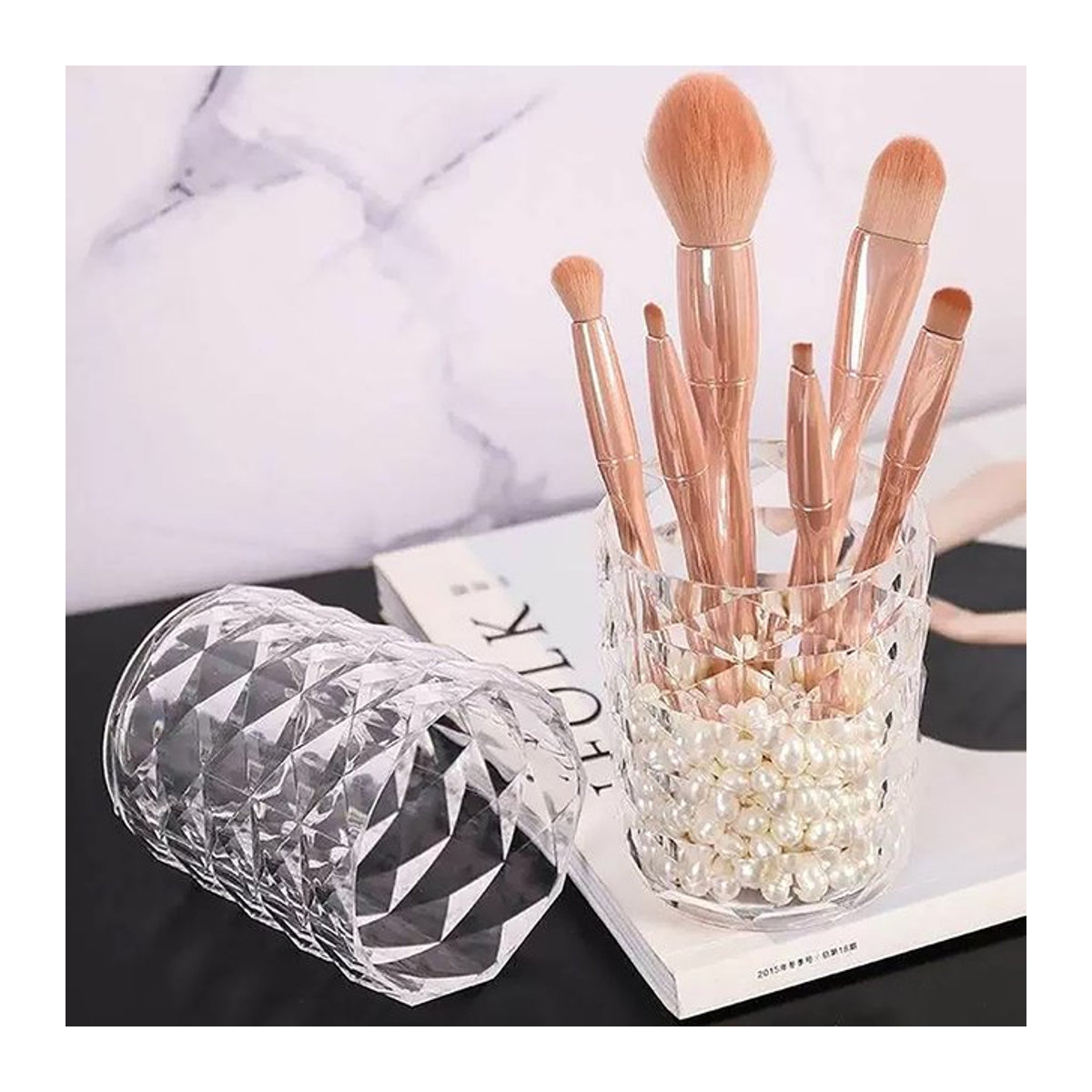 Transparenter Acryl Make-up Pinsel Halter Organizer aus Kunststoff für Schminkzubehör und Kosmetik in Kristall-Optik - Bild 1