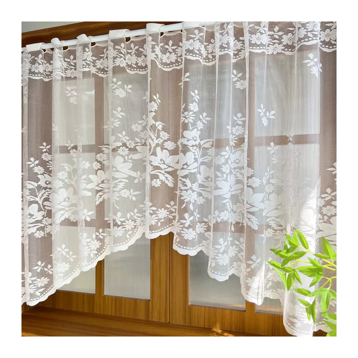 Transparenter Dreiecksvorhang mit weißer Blume von NewWPKIRA im französischen Landhaus-Stil für die Küche und kleine Fenster - Bild 2