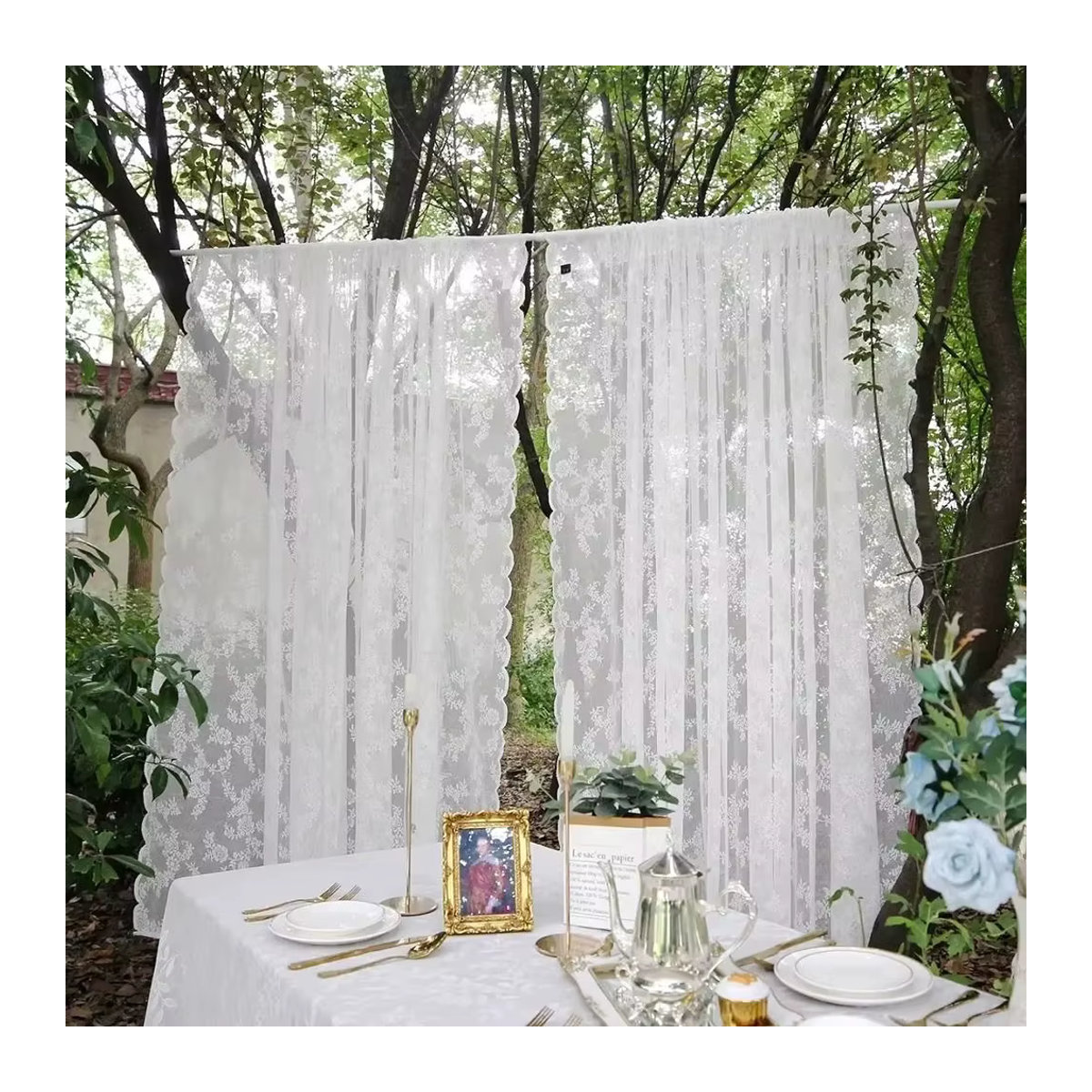 Transparenter Fenstervorhang mit floraler Spitze in Weiß, B: 150 cm, H: 200 cm - Bild 4