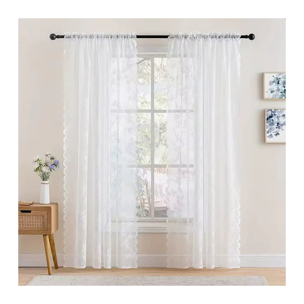 Transparenter Fenstervorhang mit floraler Spitze in Weiß, B: 150 cm, H: 200 cm - Bild 6