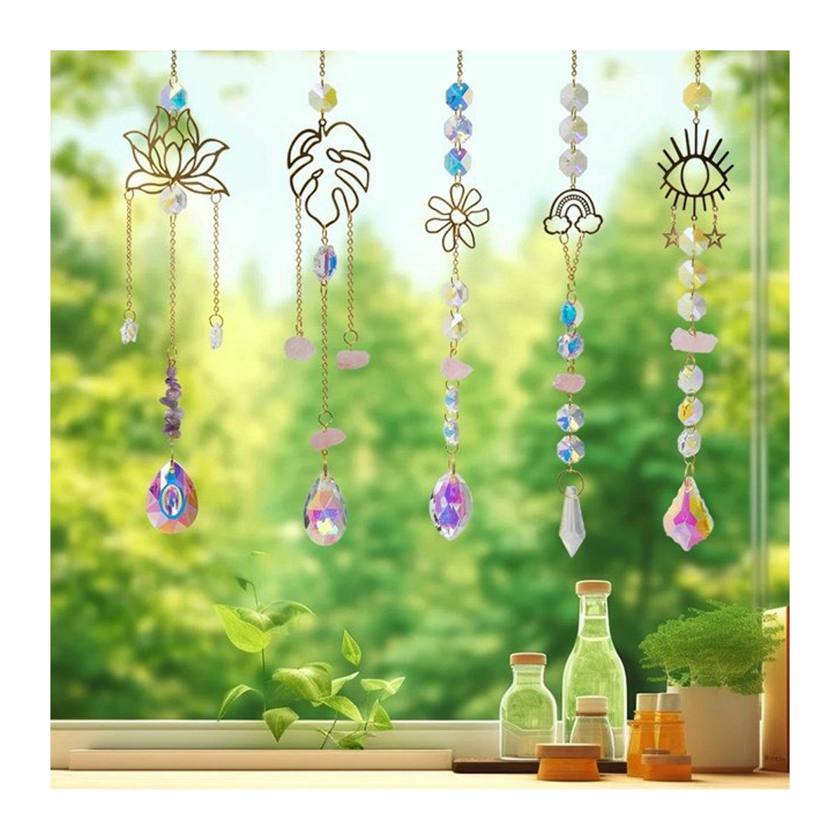 Transparenter Kristall-Sonnenfänger aus Glas mit Prismen als hängendes Ornament für Fenster, Garten oder Terrasse im Bohemian-Stil - Bild 1