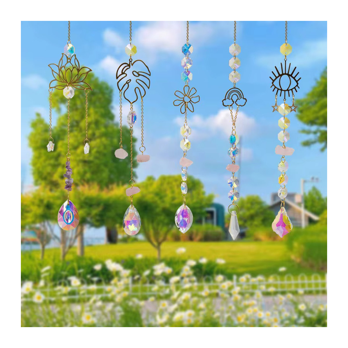 Transparenter Kristall-Sonnenfänger aus Glas mit Prismen als hängendes Ornament für Fenster, Garten oder Terrasse im Bohemian-Stil - Bild 2