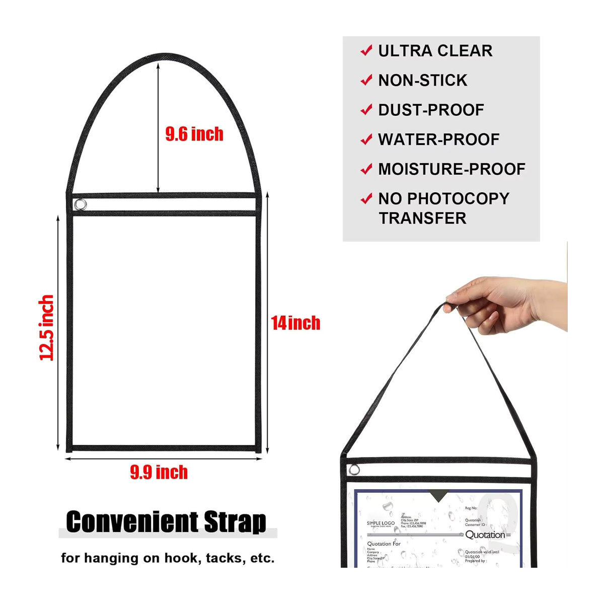 Transparenter PVC Hängeticket-Clip für Trockenreinigungsbeutel, wasserdicht und verschleißfest, 9 x 12 Zoll - Bild 4