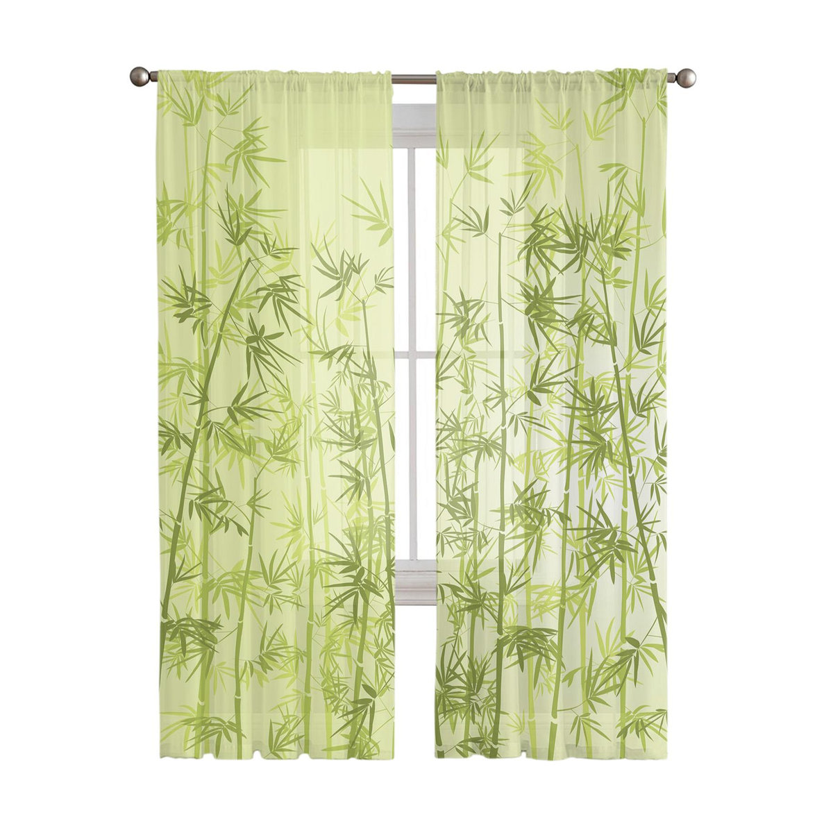 Transparenter Tüll-Vorhang von A Family Of Home Textiles mit grünem Bambusblatt-Design für Wohnzimmer, Schlafzimmer und Küche, H: 160 cm, B: 135 cm - Bild 1