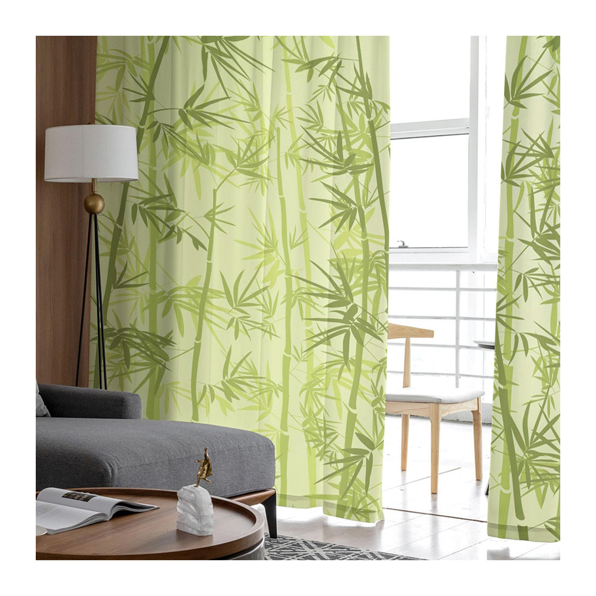 Transparenter Tüll-Vorhang von A Family Of Home Textiles mit grünem Bambusblatt-Design für Wohnzimmer, Schlafzimmer und Küche, H: 160 cm, B: 135 cm - Bild 2