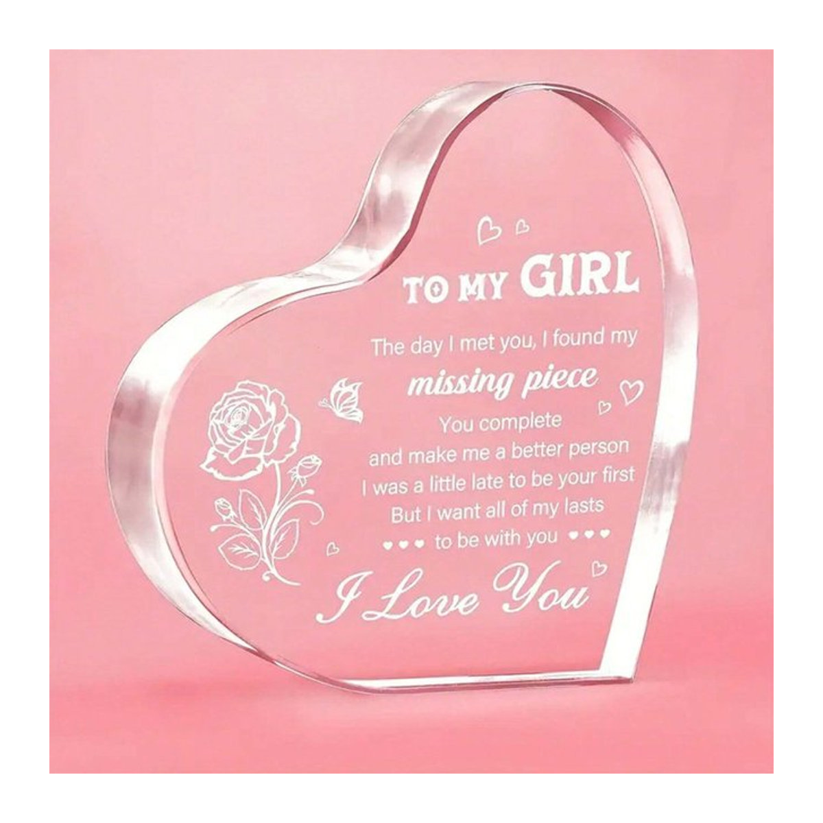 Transparentes Acryl-Dekorschild in Herzform mit floralem Design als Geschenk für Anlässe wie Geburtstag, Weihnachten, Muttertag oder Valentinstag - Bild 1