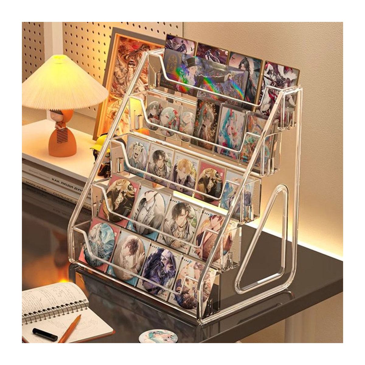 Transparentes Acryl-Präsentationsdisplay mit Hanf-Elementen für Karten und kleine Objekte, rechteckiger Desktop-Ständer in minimalistischem Design - Bild 1